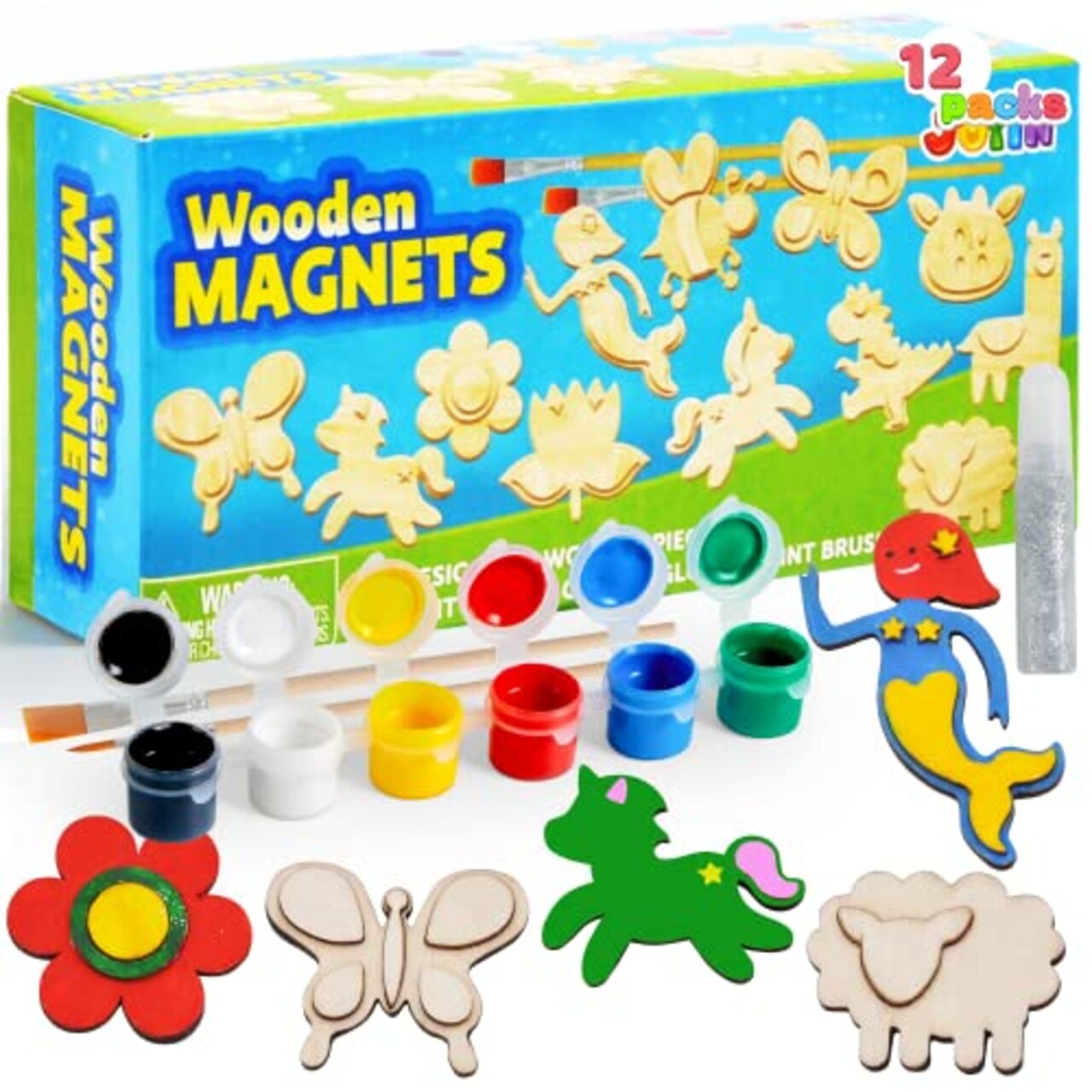 JOYIN Wooden Magnets, Spring Arts & Crafts for Boys and Girls Ages 4+, Childrens Painting Craft Activities Kit, Craft Toys Gifts for 4, 5, 6, 7, 8, 9, 10, 11 & 12 Year Old Kids
